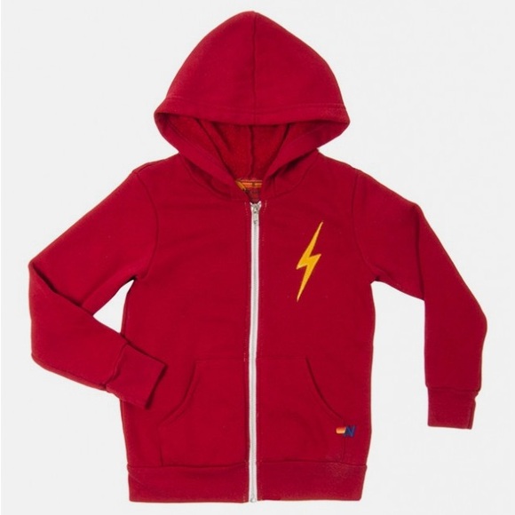 Aviator Nation Other - Aviator Nation Kids Hoodie in Vibrant Red with Yellow Lightning Bolt size 14